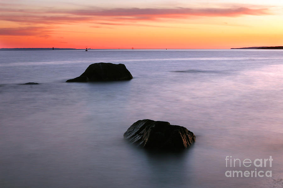 Nobska Sunset-rocks Photograph by Gene  Marchand