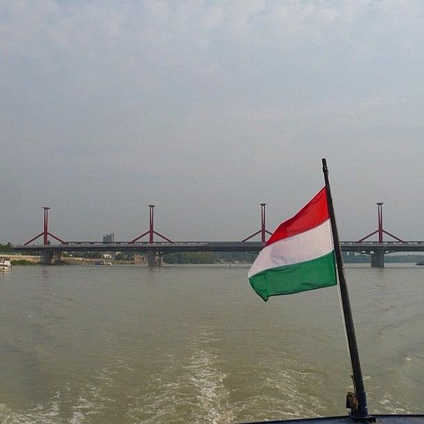 Bridge Photograph - #nofilter #river #danube #flag #wind by Chris Gallagher