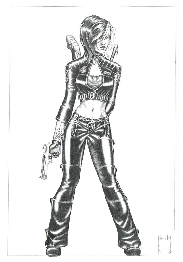 Fantasy Drawing - Norika - The Bounty Hunter by Sean Smith