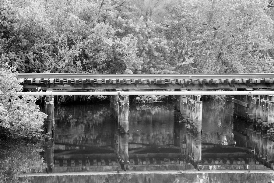 North Fork River Train Bridge In Black And White Photograph