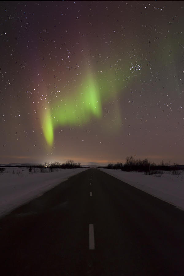 Northern Light In The Sky Over Road, Finland, Photograph by David Clapp