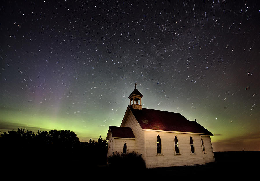 Northern Lights Canada Church country religion Digital Art by Mark Duffy