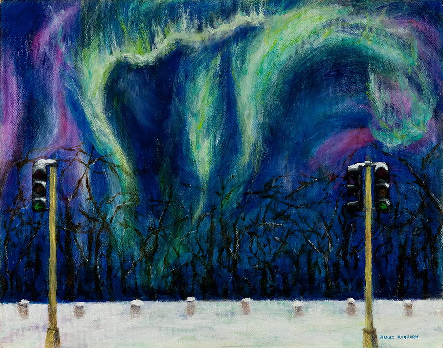 Cityscape Painting - Northern Lights by Vianne Korhorn