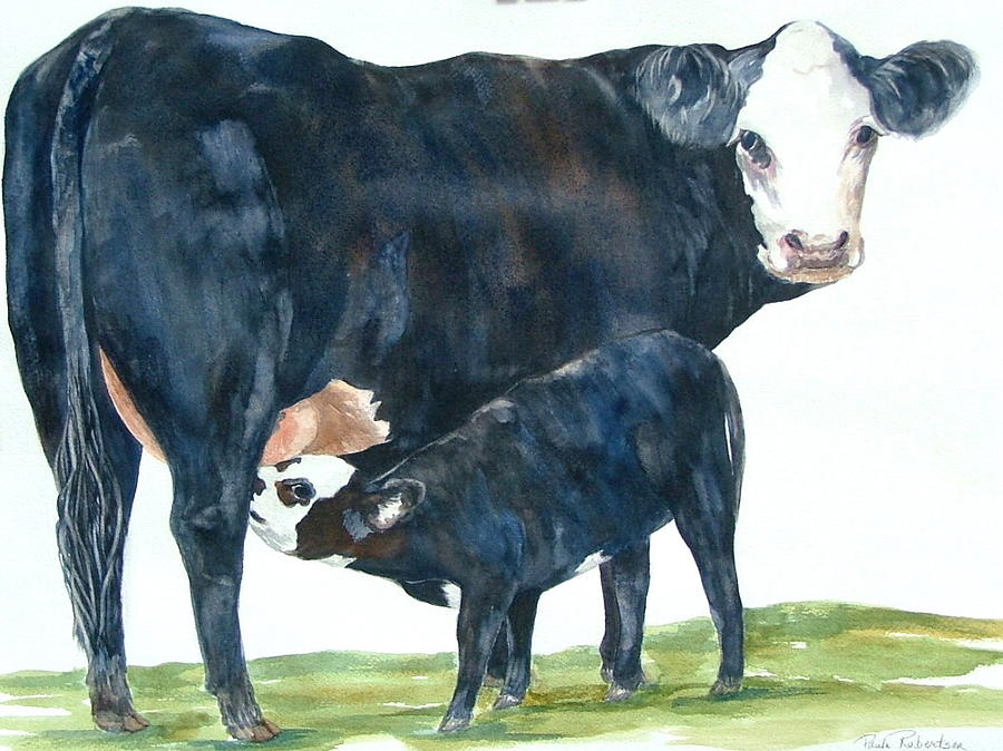 Cow Painting - Nothing But Mothers Milk for My Baby by Paula Robertson