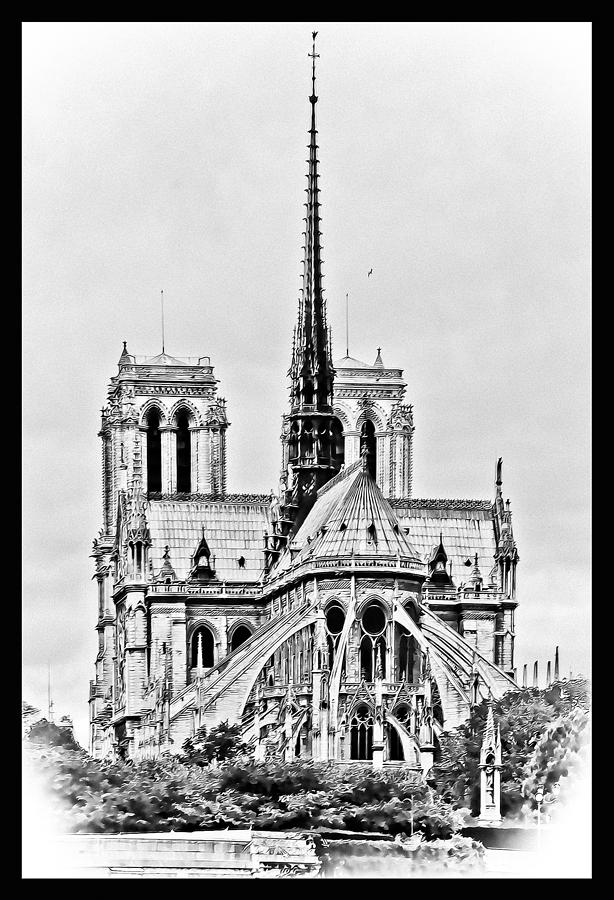 Notre Dame BW Sketch Photograph by Scott Massey