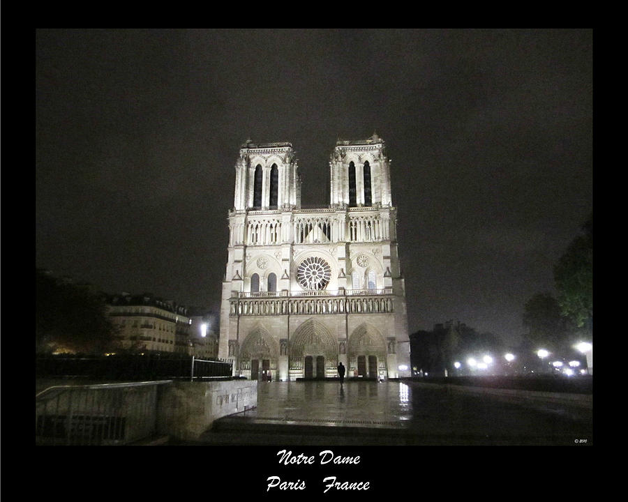 Notre Dame in Rainy Night Paris France Photograph by John Shiron