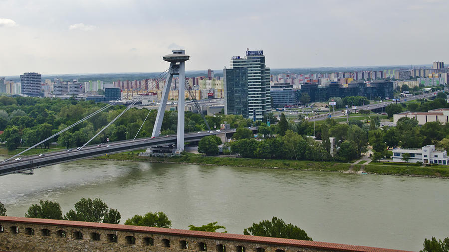 Bratislava Castle Photograph - Novy Most Bridge - Bratislava by Jon Berghoff