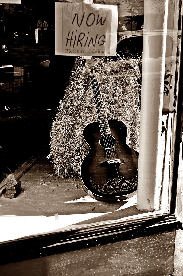 Guitar Still Life Photograph - Now Hiring by Laurie Winn Adams