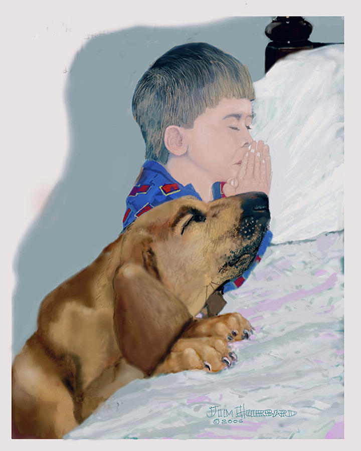 Dog Drawing - Now I lay us down to sleep by Jim Hubbard