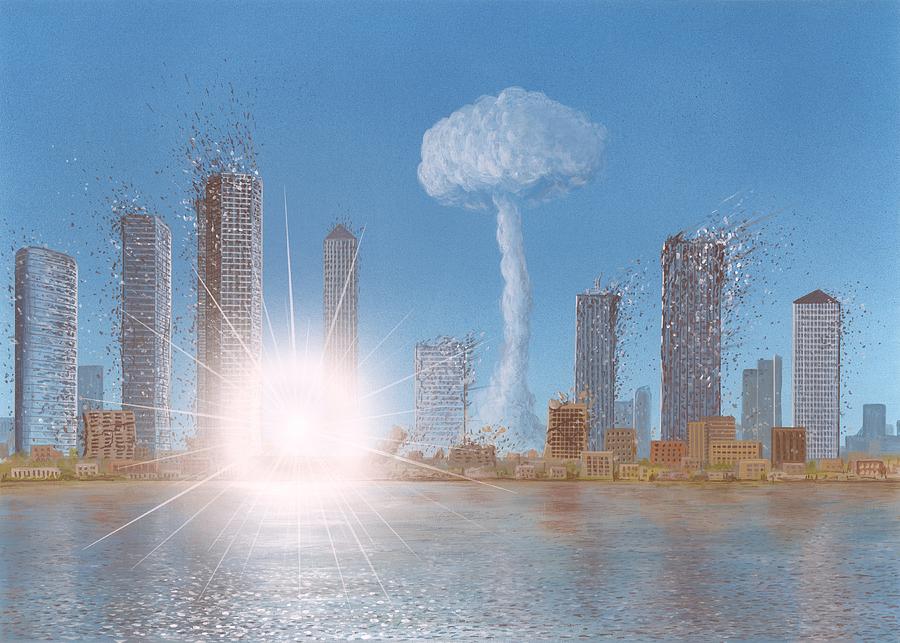 Nuclear Strike On A City, Artwork Photograph by Richard Bizley
