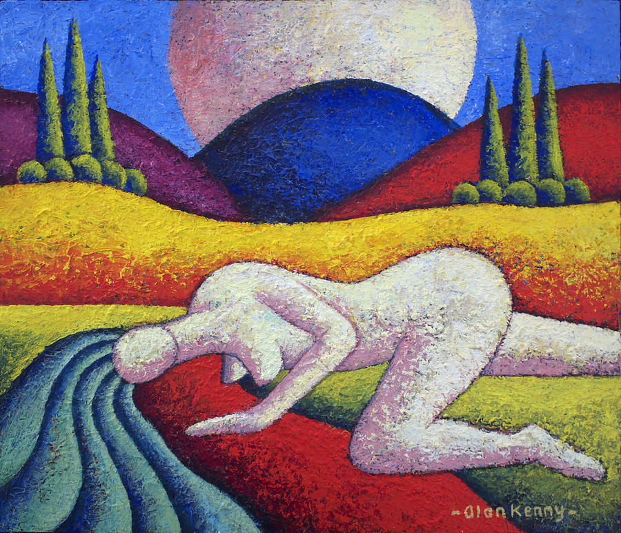 Nude in landscape impasto Painting by Alan Kenny