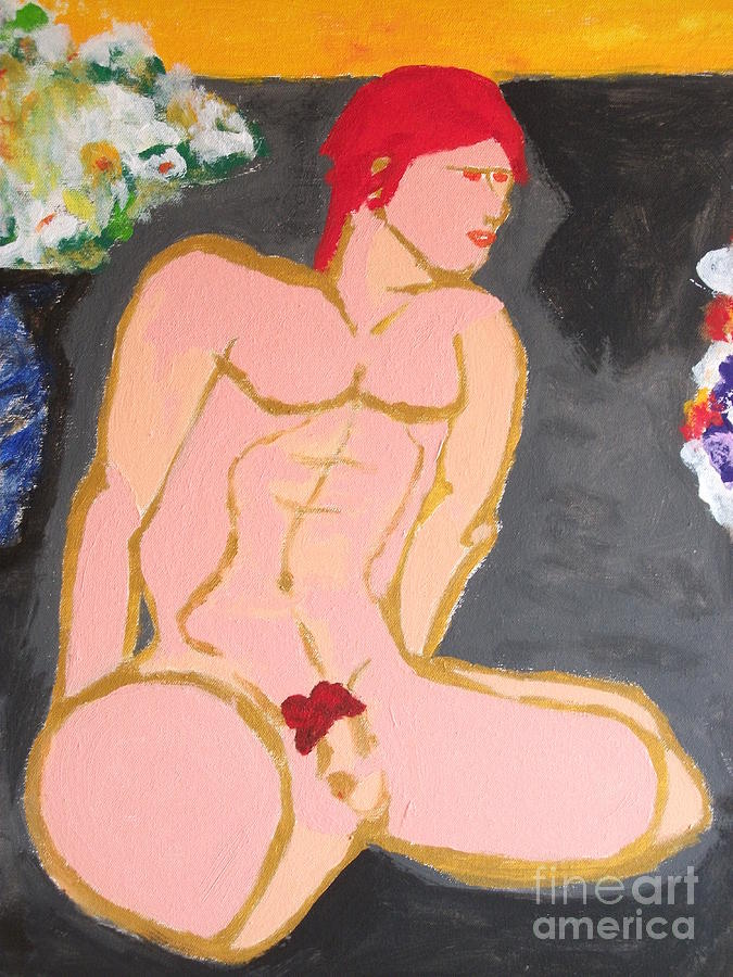 Vase Painting - Nude Male with Red Hair by JR Leveroni