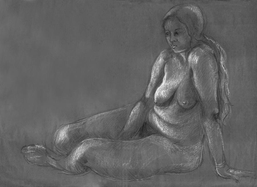 Nude of a real woman in black Drawing by Rachel Hershkovitz