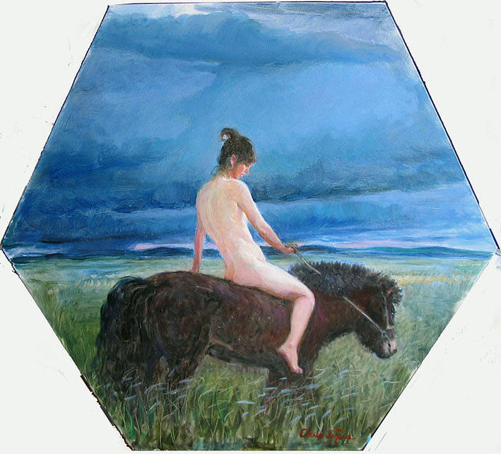 Nude On The Horse Painting by Ji-qun Chen