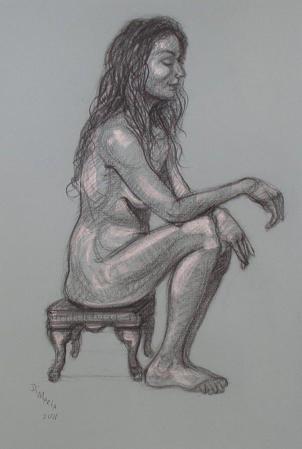 Nude Seated on Stool  1 Drawing by Donelli  DiMaria