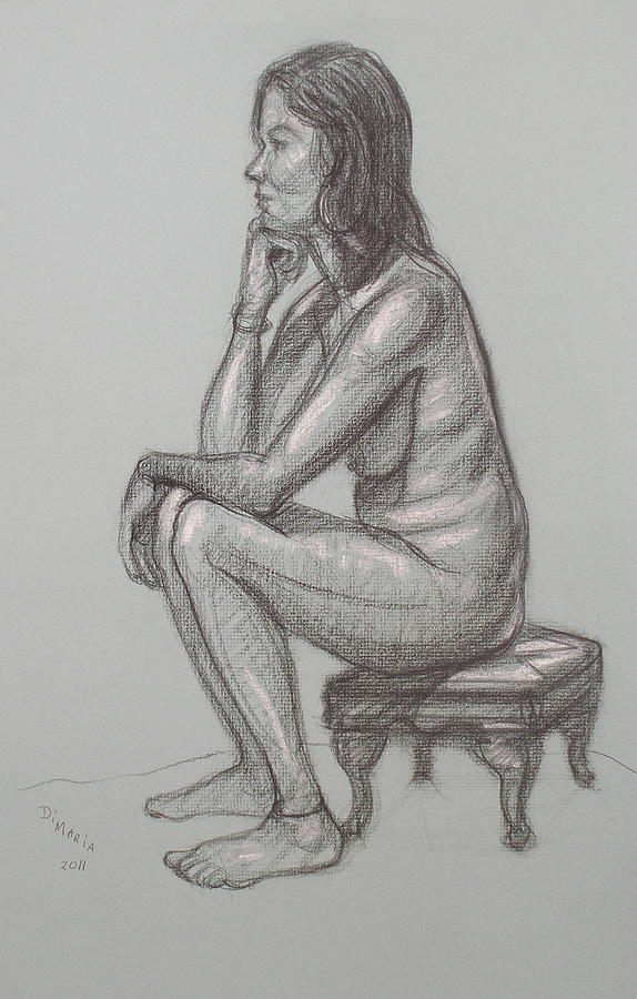 Nude Seated on Stool 2 Drawing by Donelli  DiMaria