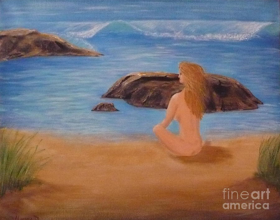 Nude Woman on Beach Painting by Monika Shepherdson