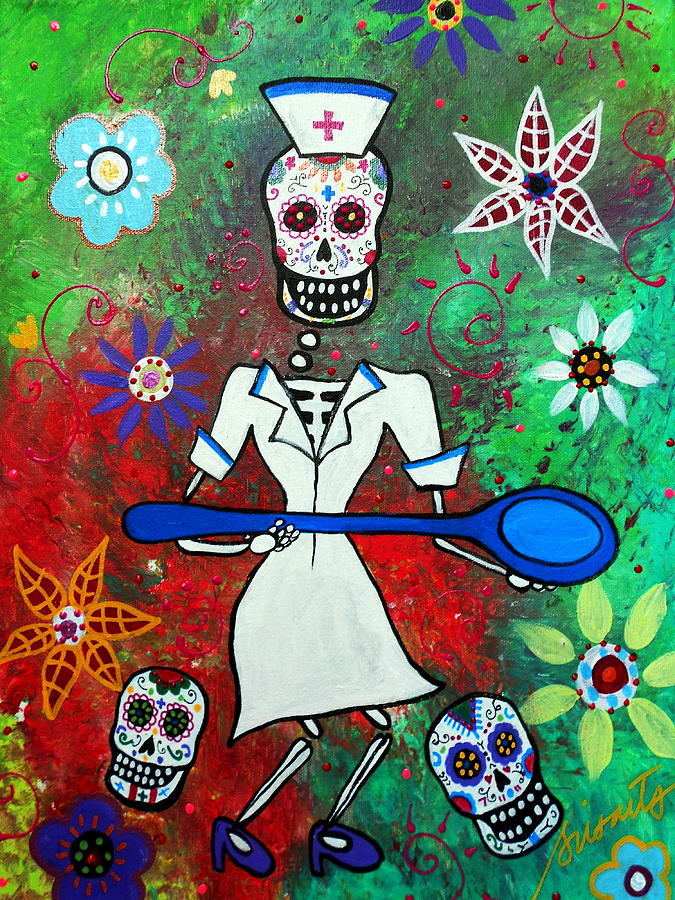 Skull Painting - Nurse Day Of The Dead by Pristine Cartera Turkus
