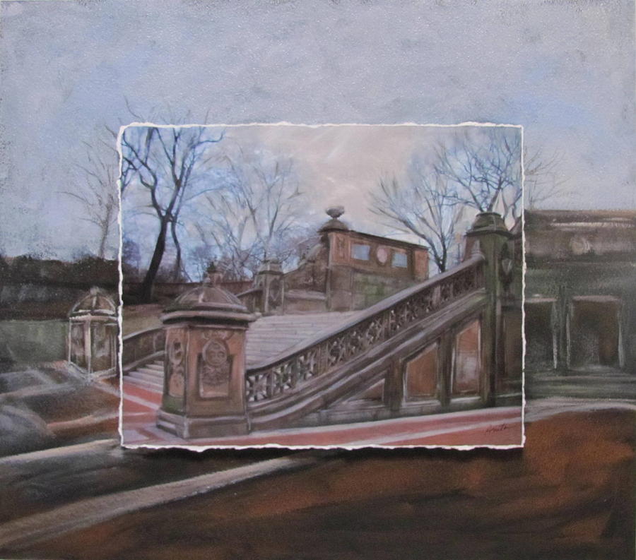 Central Park Mixed Media - NYC Bethesda Stairs layered by Anita Burgermeister
