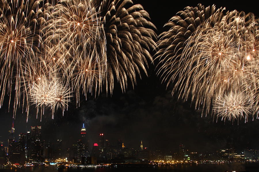 Skyline Photograph - NYC Fireworks on Hudson by Elena Ingram