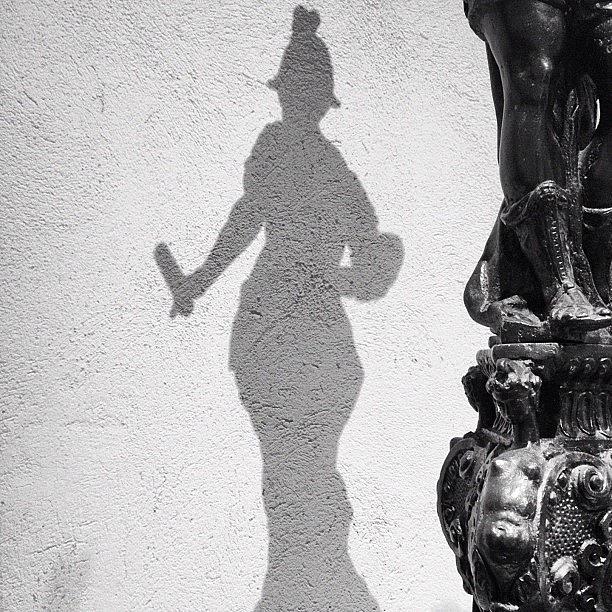 New York City Photograph - Nyc The Met Bronze Statue Shadow Bw by Nick Valenzuela