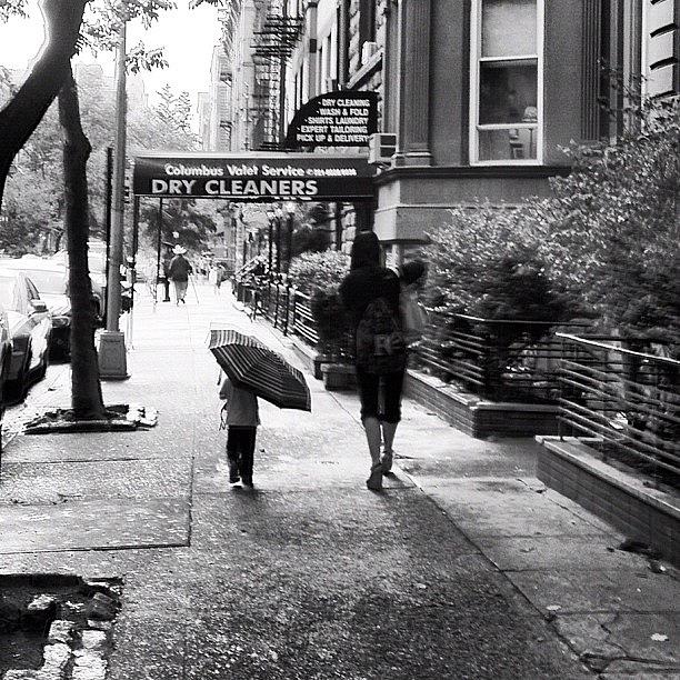 Umbrella Photograph - Nyc Umbrella Kid Bw by Nick Valenzuela