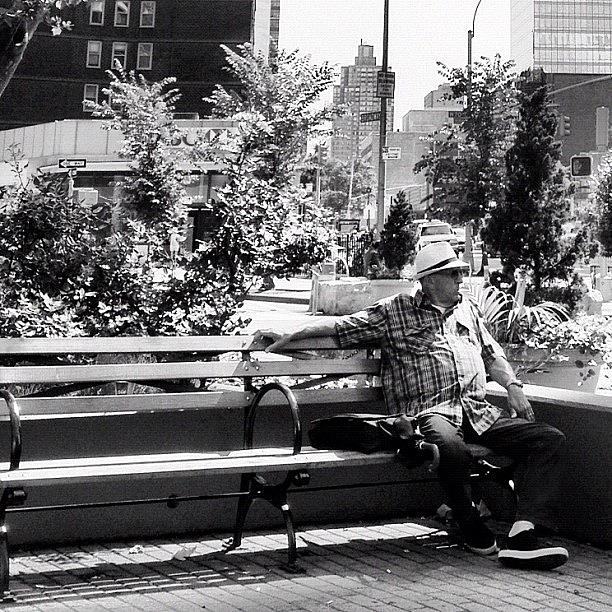 Nyc Upper West Old Man Bench Bw Photograph by Nick Valenzuela