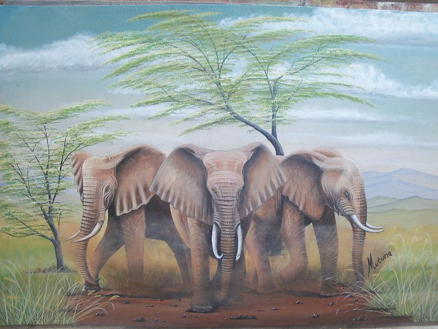 Nzou Itatu Kitoo Kilimanjaro. Painting By Samuel Mutune