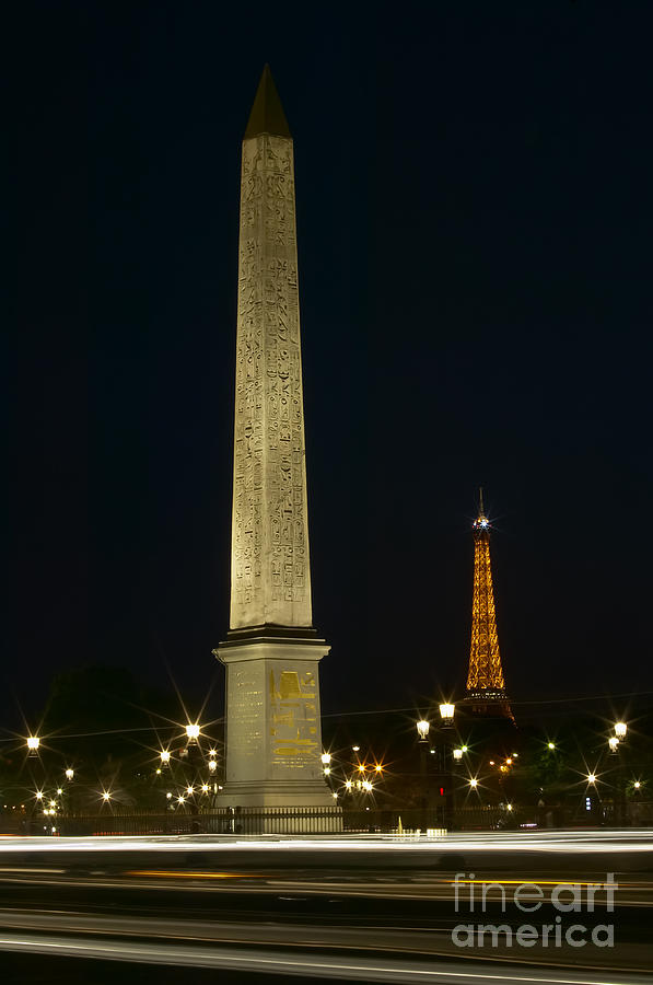 Obelisk of Luxor and Eiffel Tower at Night Photograph by Clarence Holmes
