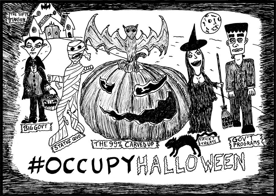 Occupy Halloween editorial cartoon Drawing by Yasha Harari