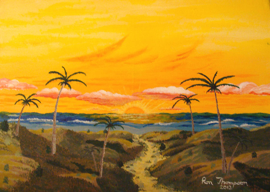 Sunset Painting - Ocean Beach Sunset by Ron Thompson