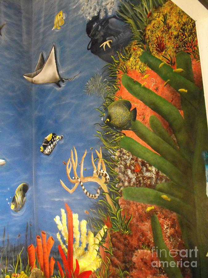 Ocean mural with diver Painting by Sandy Hurst - Fine Art America