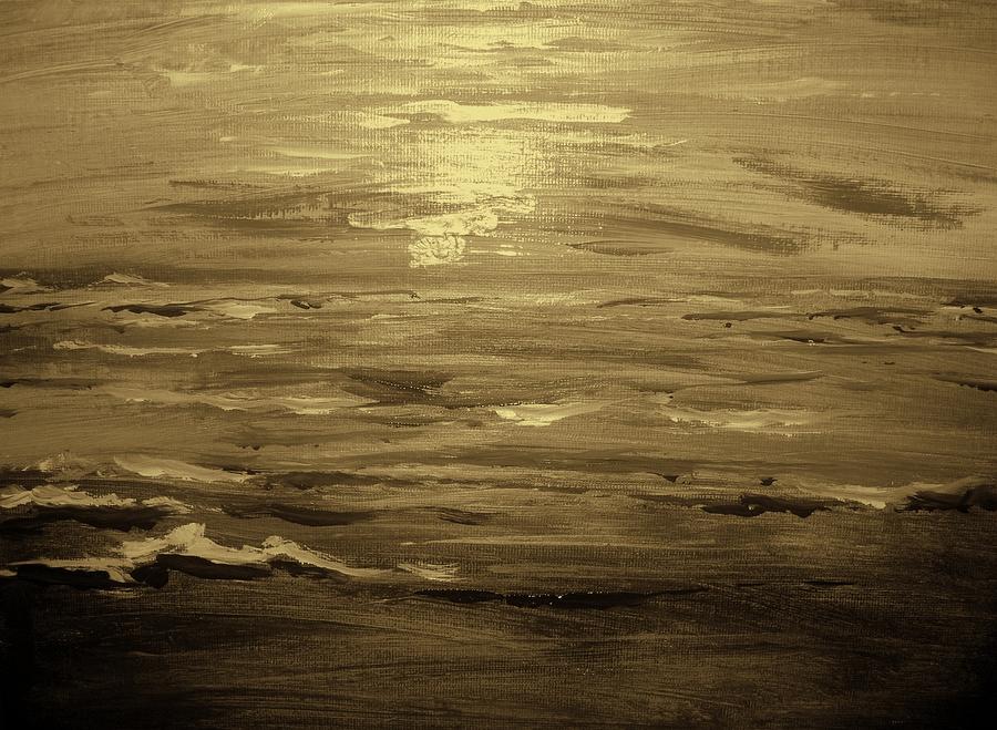 Ocean Sunset Blk Wht Painting by Amanda Dinan