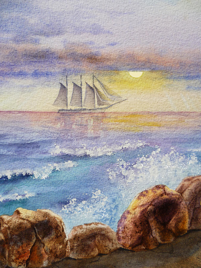 Ocean Waves and Sailing Ship Painting by Irina Sztukowski