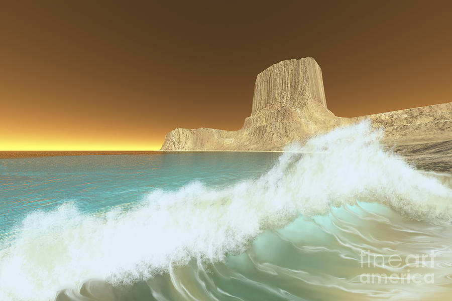Fantasy Digital Art - Ocean Waves Break At Dawn On This by Corey Ford