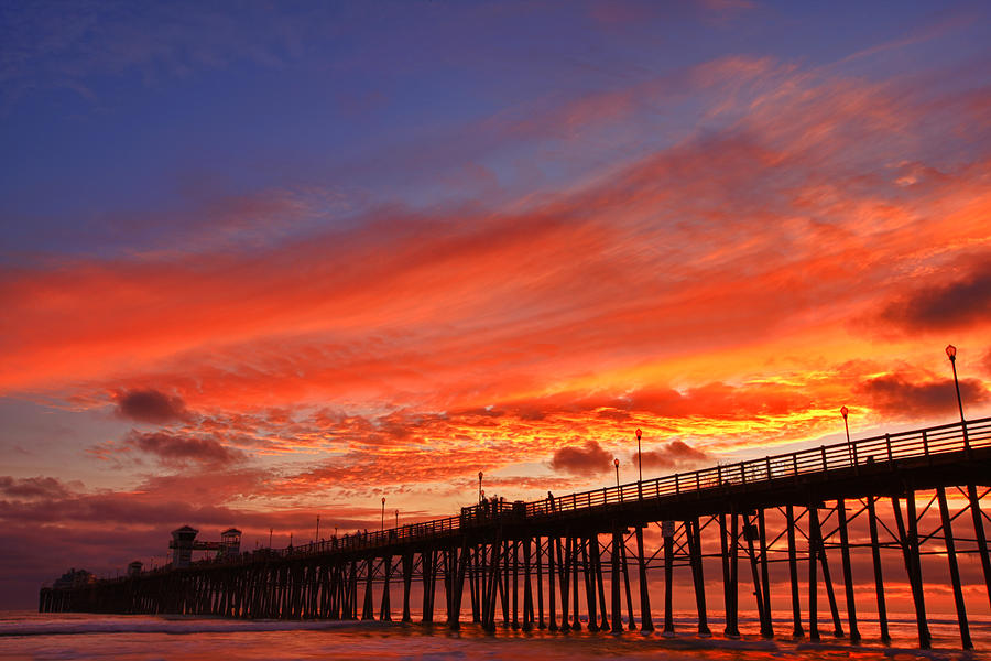 Sunset Photograph - Oceanside Pier Sunset by Larry Marshall