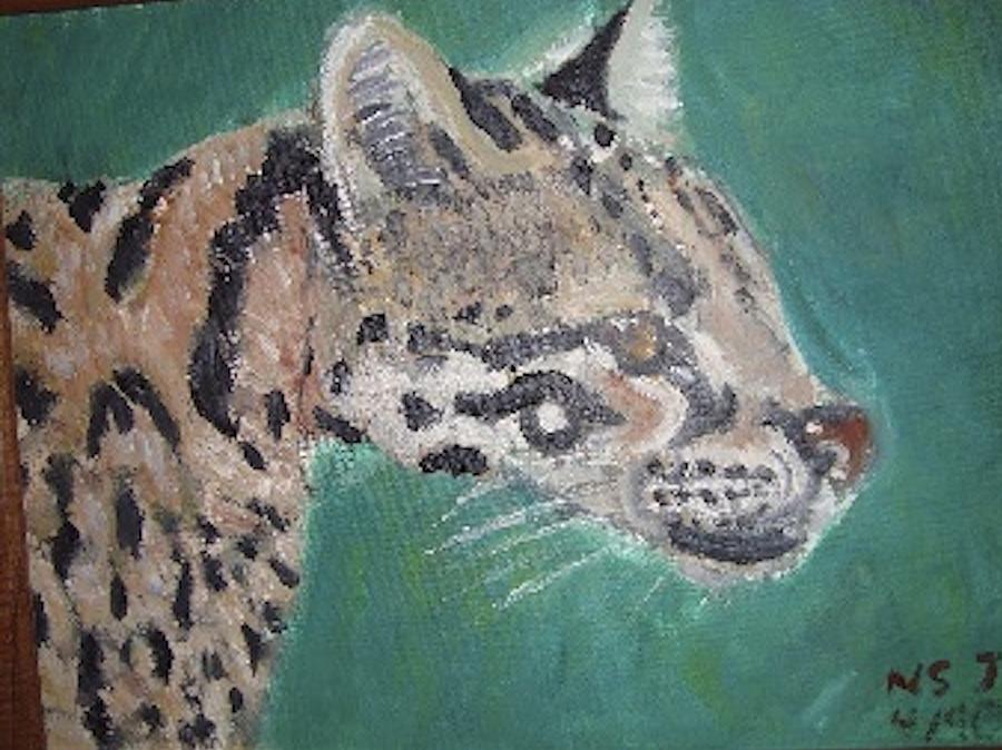 Ocelot 1990 Painting in OIls Painting by Naomi Jacobs
