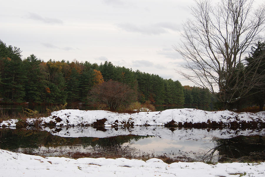 October Snowfall at the Reservoir Photograph by Margie Avellino
