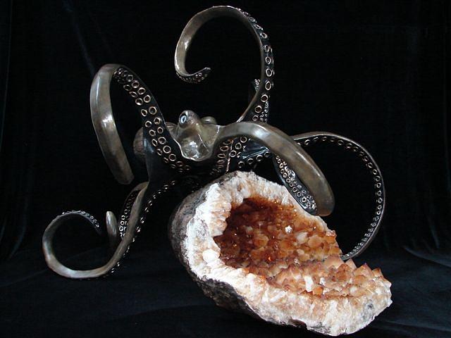 Octopus Sculpture - Octopus On Quartz by John Townsend