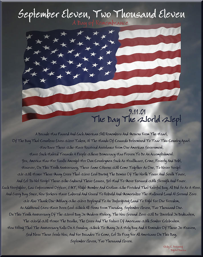 Flag Digital Art - Ode for September Eleven Anniversary by DigiArt Diaries by Vicky B Fuller