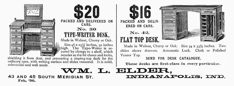 Office Desk Ad, 1890 Photograph by Granger