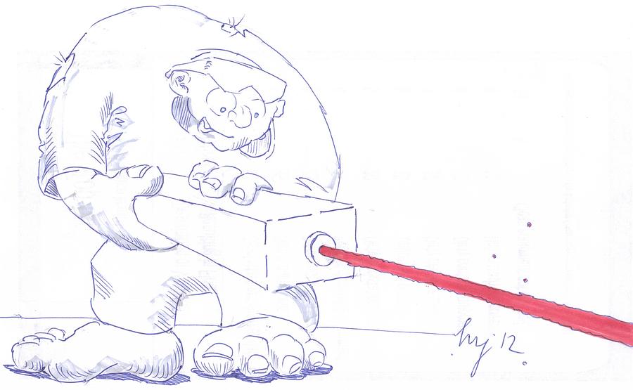 Ogre with Laser Cartoon Drawing by Mike Jory