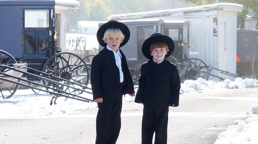 Buggies Photograph - Oh So Cute Amish Boys by Jeanette Oberholtzer