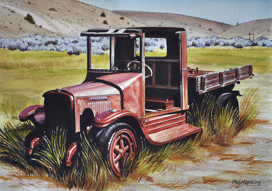Truck Painting - Old Bannack Truck by Phil Hopkins