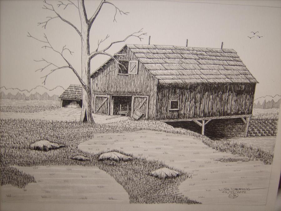 Landscape Mixed Media - Old Barn by William Deering