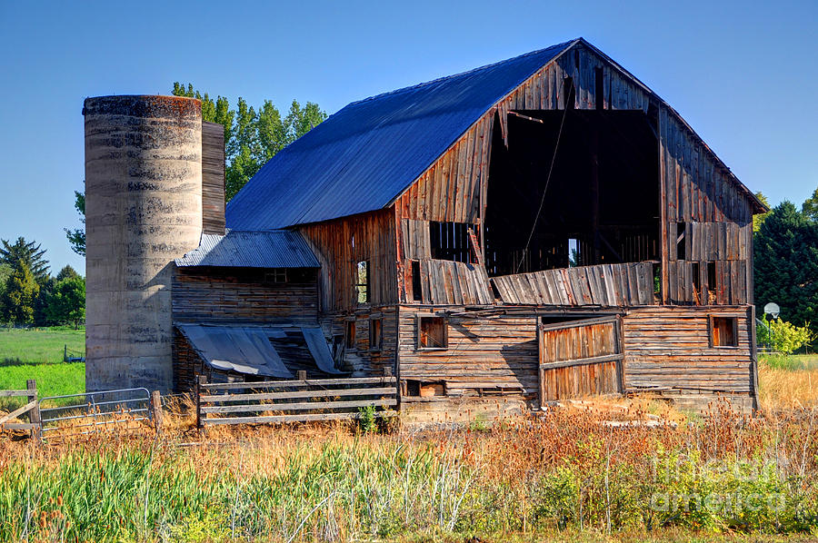Summer Photograph - Old Barn with Concrete Grain Silo - Utah by Gary Whitton