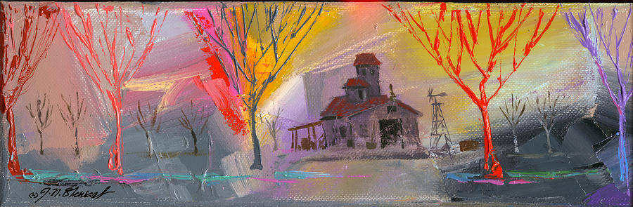 Old Barn With Trees Painting