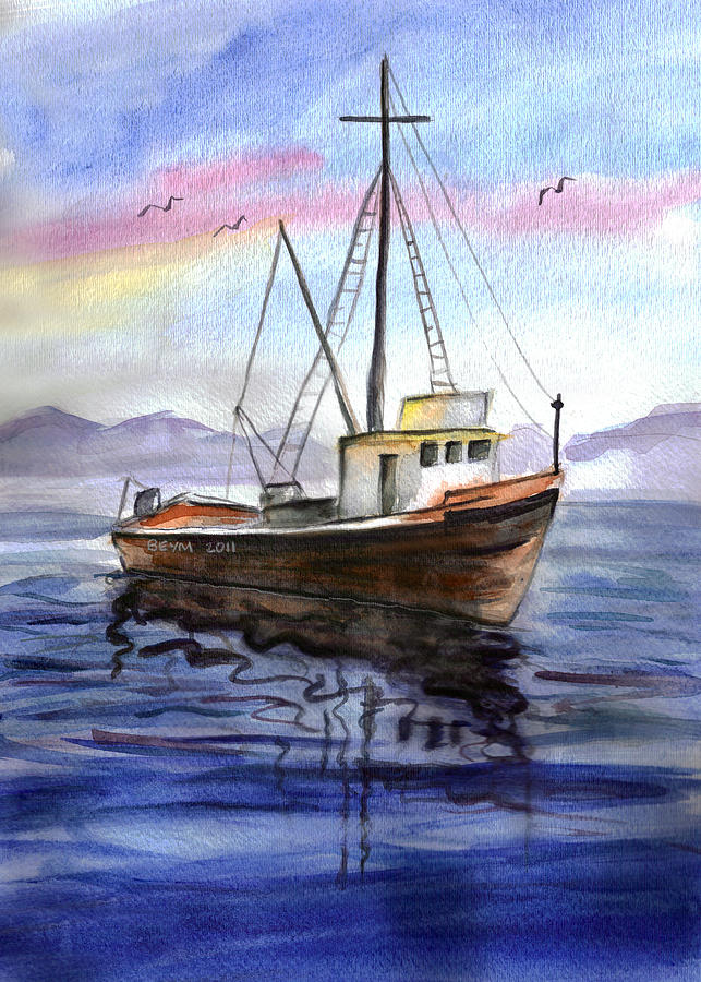 Old Boat Painting by Clara Sue Beym