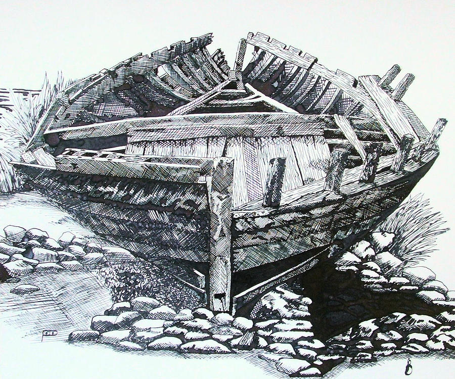 Old Boat Drawing by Davo