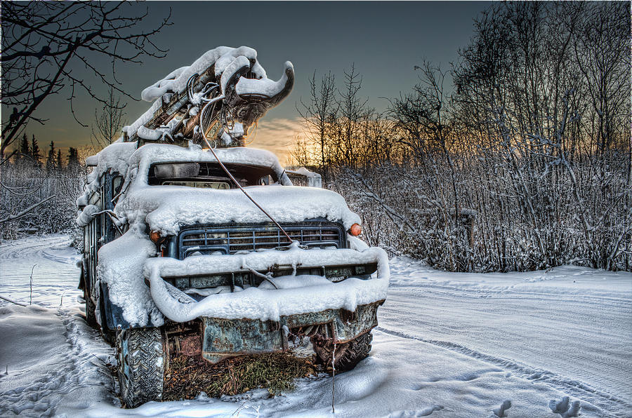 Winter Photograph - Old Boom Truck by Thomas Payer